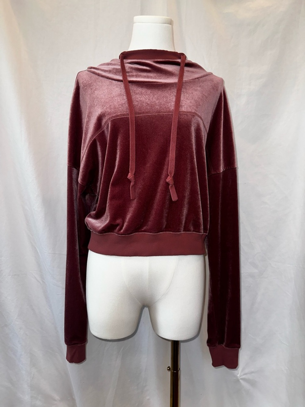 Alo Yoga Velour Layer Long Sleeve Stretch Velour Hoodie Top -Pink - M